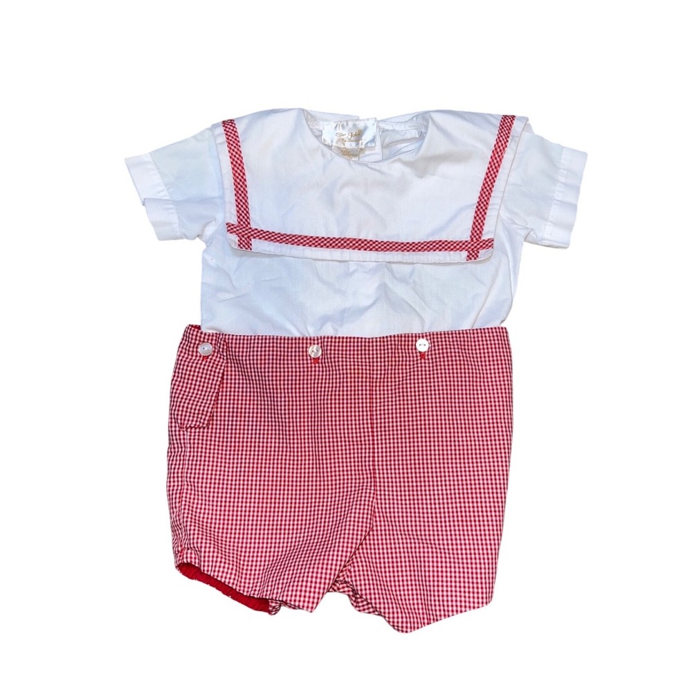 Sir John by Rosalina Vintage Baby Boys Red Gingham Sailor Bobby Suit 12M White
